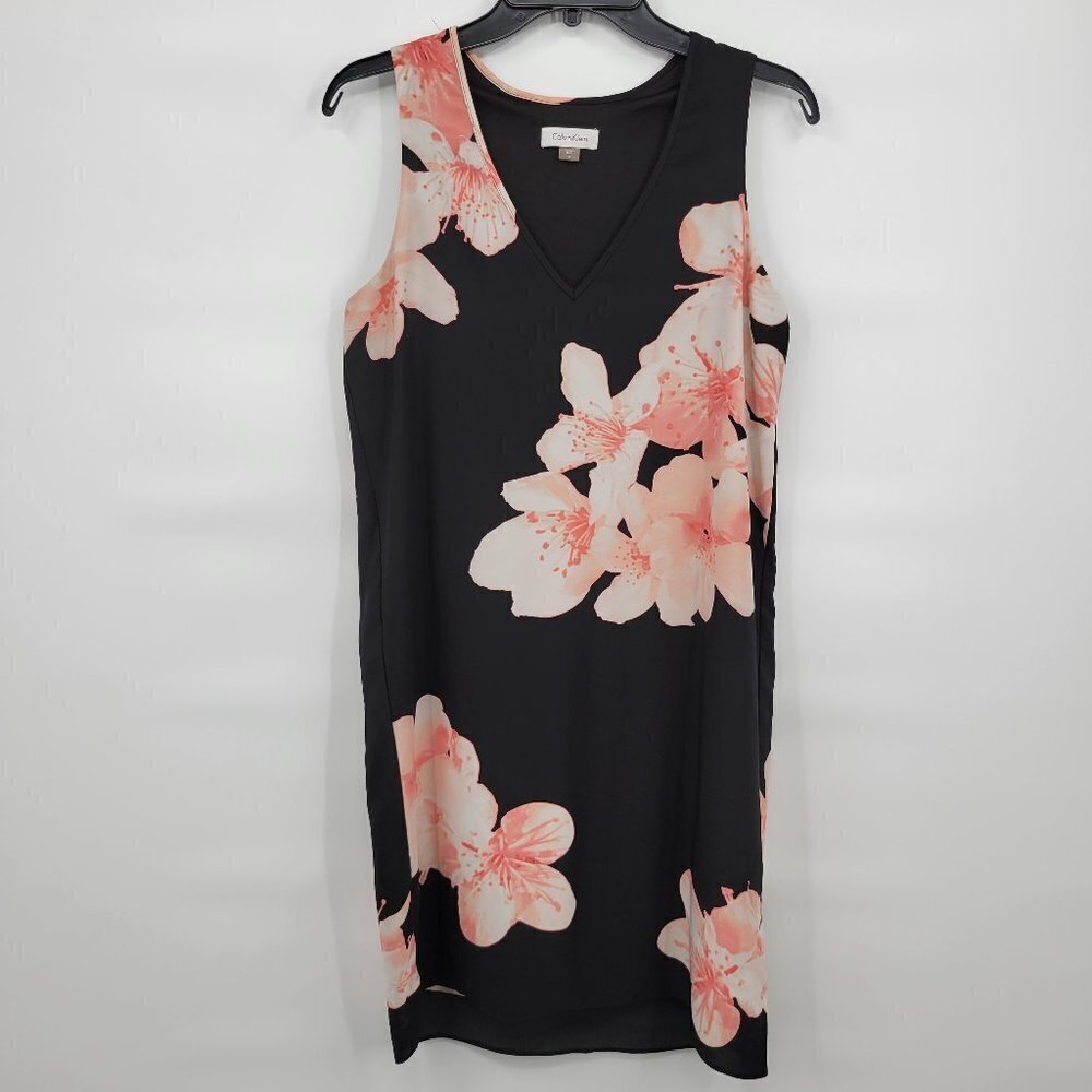 Calvin Klein Women Black Floral Print Sleeveless Casual Sheath Mini Dress Size 4